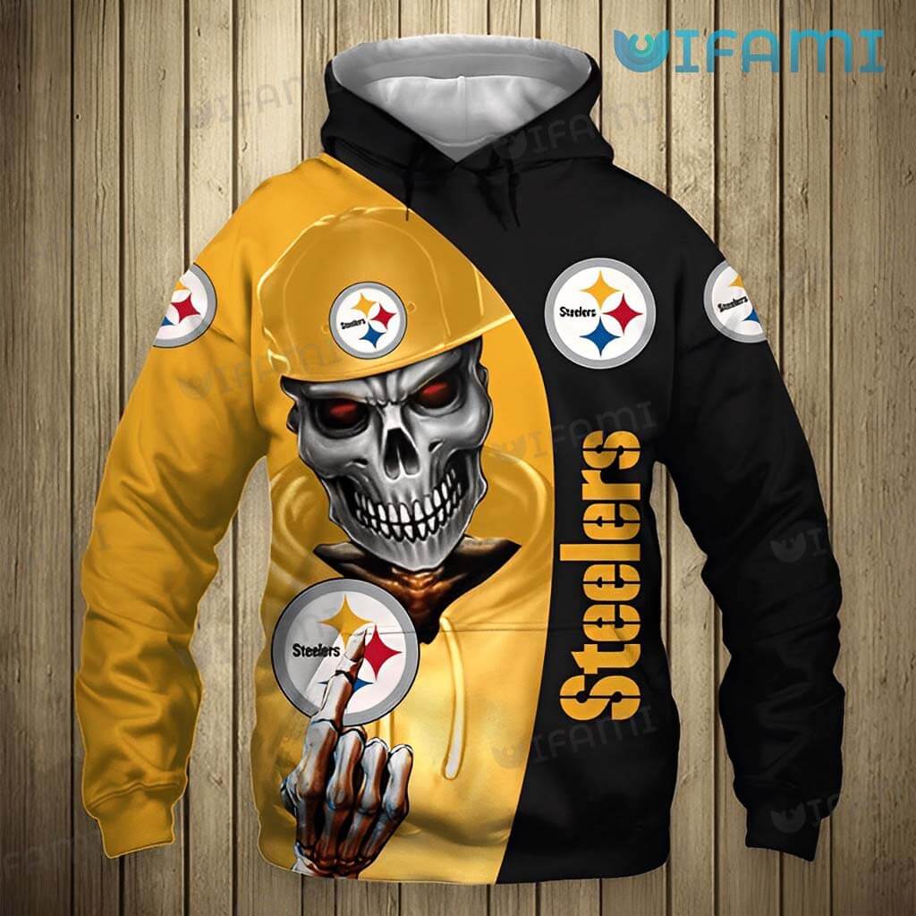 Steelers Hoodie 3D Skeleton Wearing Hat Holding Logo Pittsburgh ...